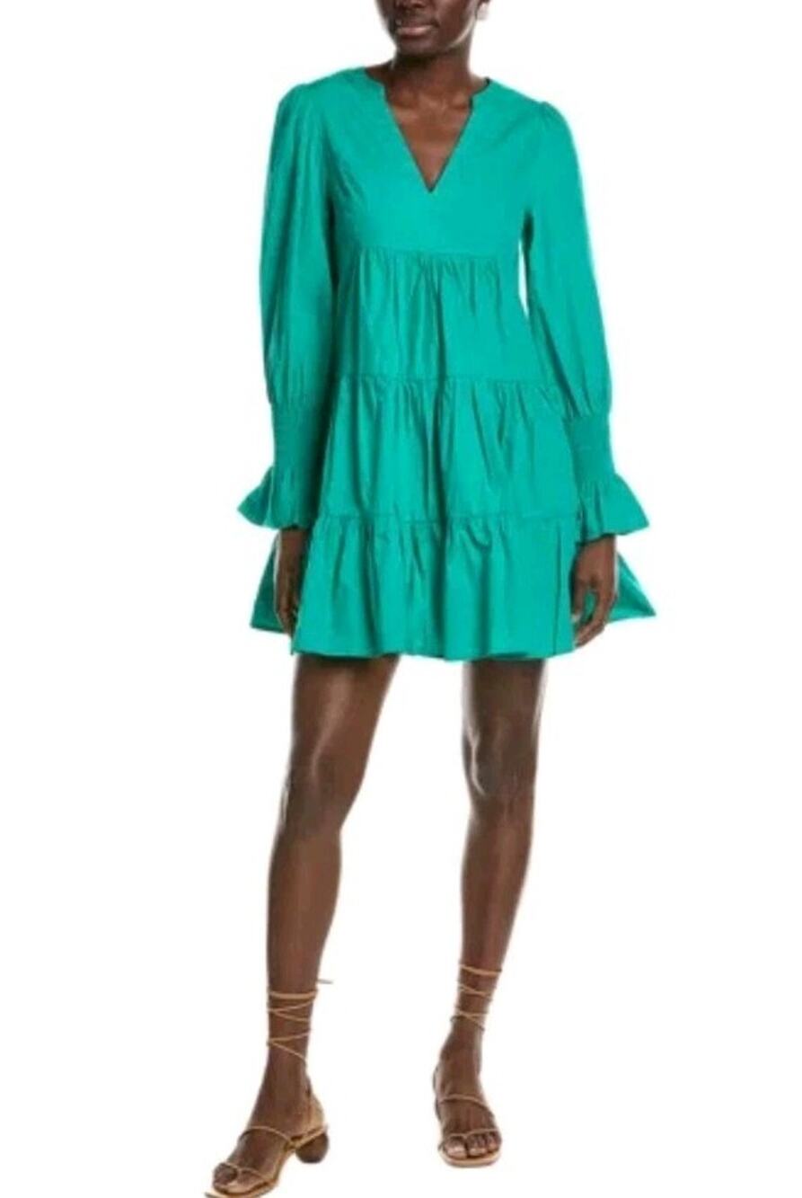 O.P.T. Bay Mini Dress In Green Long Sleeve Tiered Size M